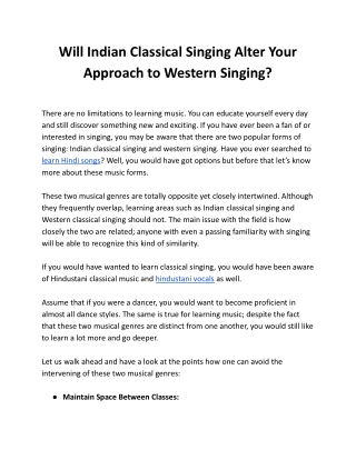 Will Indian Classical Singing Alter Your Approach to Western Singing