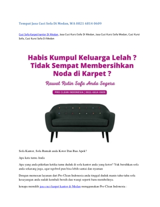 Tempat Jasa Cuci Sofa Di Medan, WA 0821 6814 0609