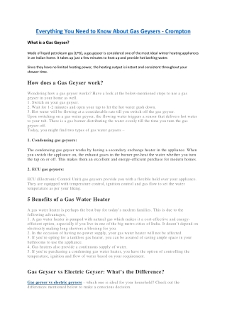 Everything You Need to Know About Gas Geysers - Crompton