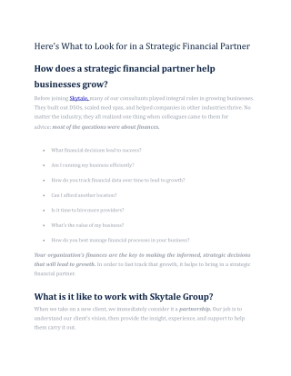 Here’s What to Look for in a Strategic Financial Partner