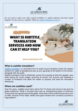 Learn ,What Are Subtitle Translation Services by acadestudio