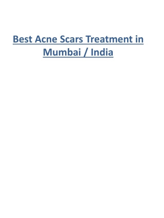 Best Acne Scars Treatment in Mumbai - India