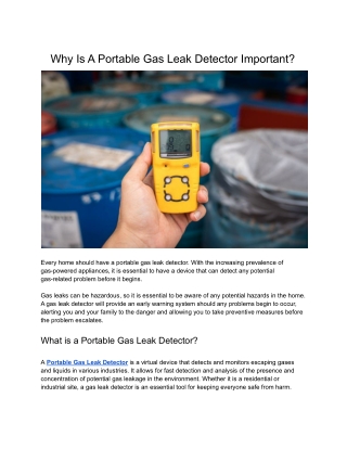 Why A Portable Gas Leak Detector Is Important