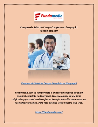 Chequeo de Salud de Cuerpo Completo en Guayaquil| Fundamedic.com