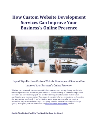 Custom Website Development Services Can Improve Your Business's Online Presence