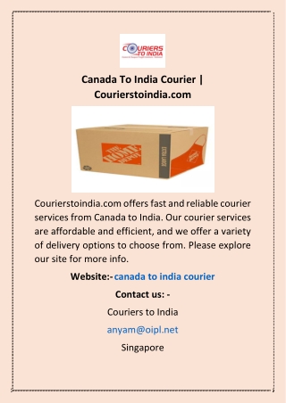 Canada To India Courier | Courierstoindia.com