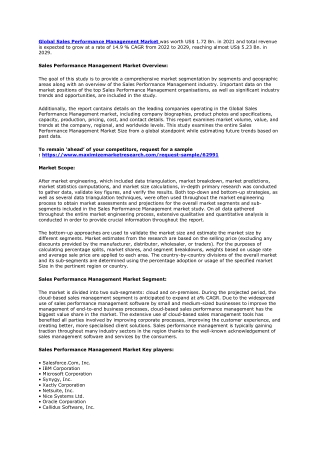 Sales Performance Management Market to Observe Massive Growth by 2029 .