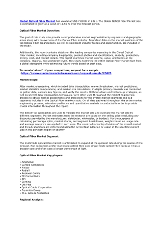Optical Fiber Market  Size, Share, Trend, Forecast, & Industry Analysis 2029.