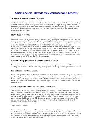 Smart Geysers - How do they work and top 5 benefits