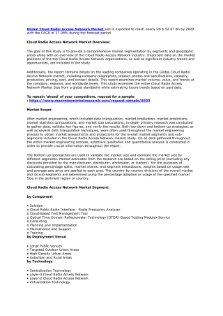 Cloud Radio Access Network Market growth graph to witness upward trajectory duri