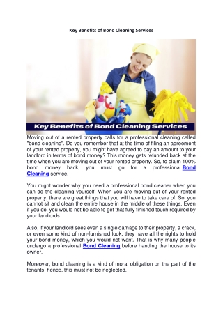 Key Benefits Of Bond Cleaning Services