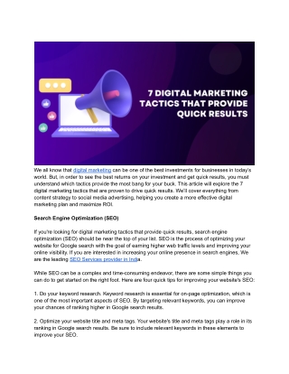 7 Digital Marketing Tactics That Provide Quick Results