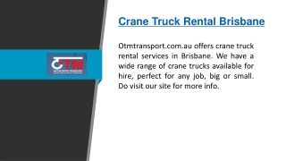 Crane Truck Rental Brisbane  Otmtransport.com.au