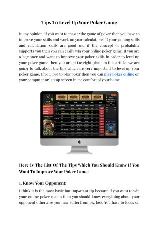 Tips To Level Up Your Poker Game