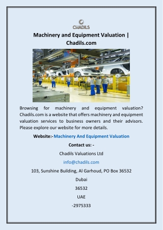 Machinery and Equipment Valuation | Chadils.com