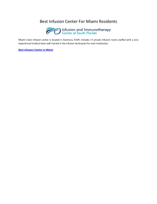 Best Infusion Center For Miami Residents