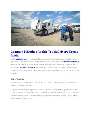 Common Mistakes Rookie Truck Drivers Should Avoid