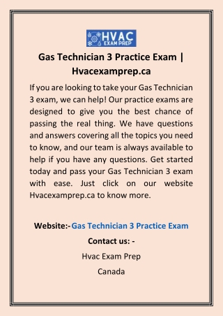 Gas Technician 3 Practice Exam | Hvacexamprep.ca