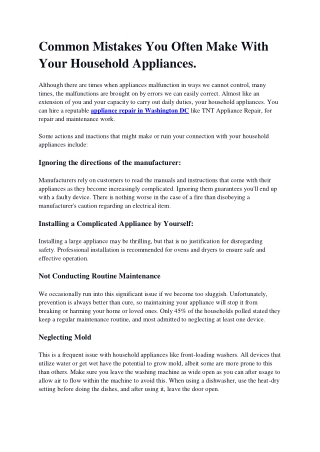 Schedule Appliance Routine Maintenance in Washington, DC