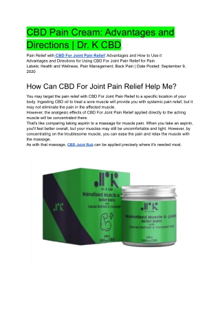 CBD Pain Cream_ Advantages and Directions _ Dr. K CBD