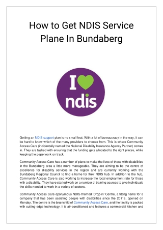 How To Get NDIS Service Plane In Bundaberg