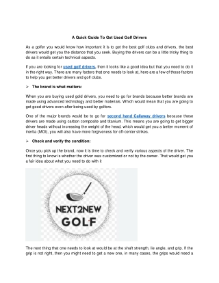 A Quick Guide To Get Used Golf Drivers