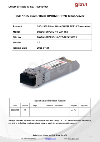 25G 1555.75nm 10km DWDM SFP28 Transceiver