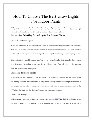 How To Choose The Best Grow Lights For Indoor Plants