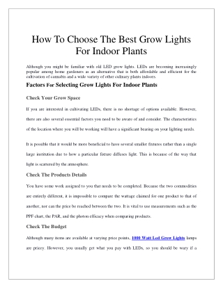 How To Choose The Best Grow Lights For Indoor Plants