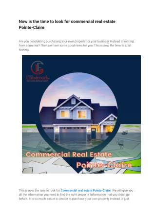 Now is the time to look for commercial real estate Pointe-Claire