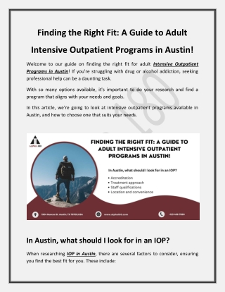 Finding the Right Fit: A Guide to Adult Intensive Outpatient Programs in Austin!