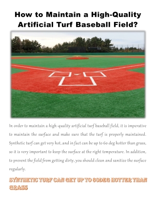 How to Maintain a High-Quality Artificial Turf Baseball Field