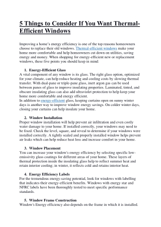 5 Things to Consider If You Want Thermal Efficient Windows