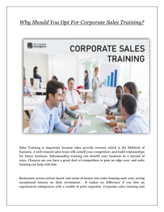 Why Should You Opt For Corporate Sales Training?