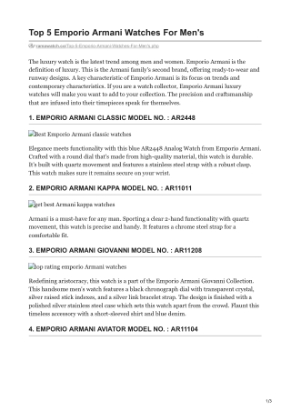 Top 5 Emporio Armani Watches For Men's