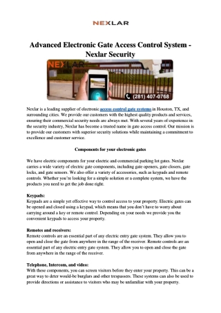 Advanced Electronic Gate Access Control System - Nexlar Security