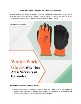 Winter Work Gloves – Why They Are a Necessity in the winter