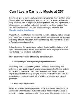 Can I learn Carnatic Music at 25