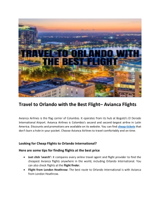 Travel to Orlando With The Best Flight – Avianca Flights
