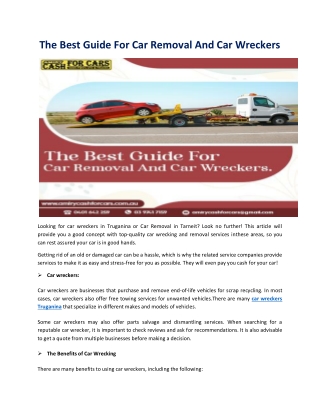 The Best Guide For Car Removal And Car Wreckers
