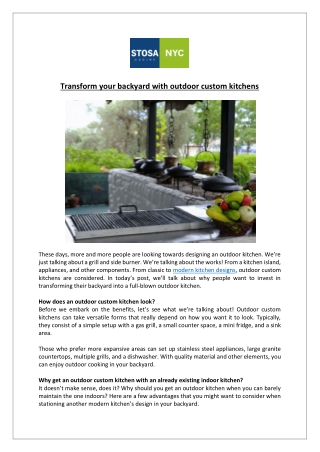 Stosa Kitchen Store New York - Transform your backyard with outdoor custom kitchens