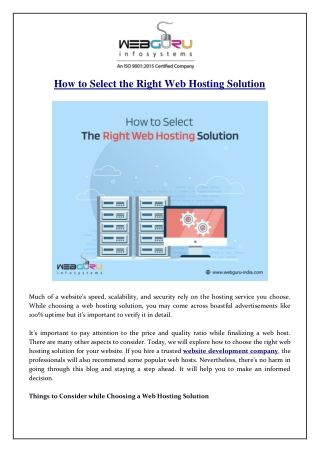 How to Select the Right Web Hosting Solution