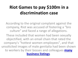 Riot Games to pay $100m in a discrimination case