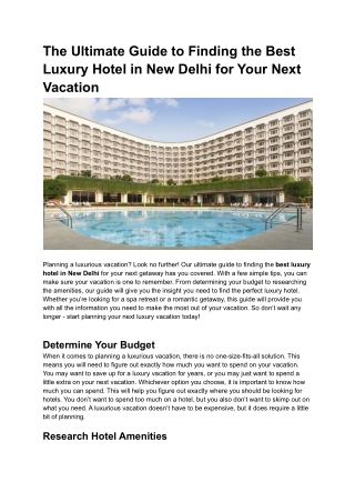 The Ultimate Guide to Finding the Best Luxury Hotel in New Delhi for Your Next Vacation