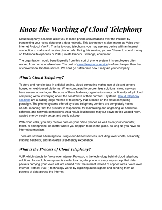 Know the working of Cloud Telephony.