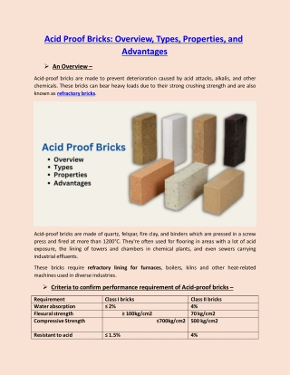 Acid Proof Bricks: Overview, Types, Properties, and Advantages