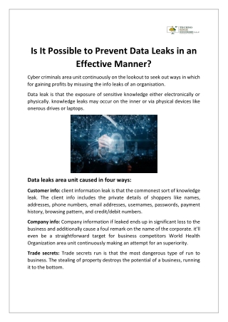 Is It Possible to Prevent Data Leaks in an Effective Manner