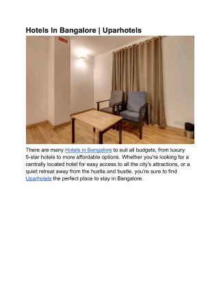 Hotels In Bangalore _ Uparhotels