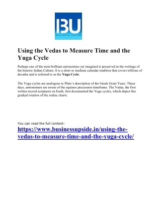 Using the Vedas to Measure Time and the Yuga Cycle