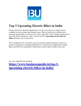 Top 3 Upcoming Electric Bikes in India